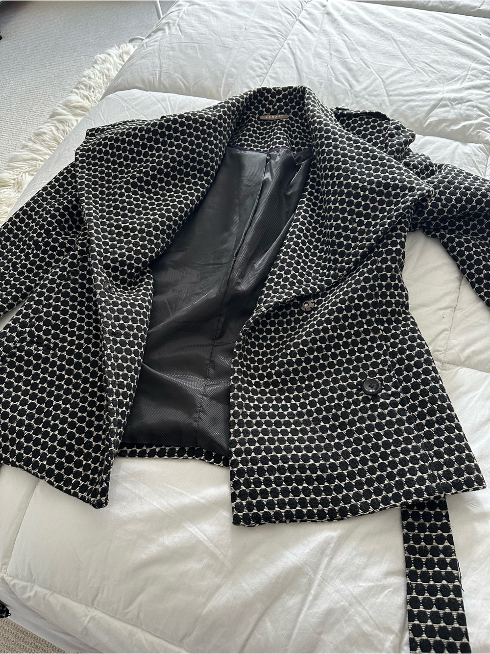 Kenar Black & White Patterned Belted Trench Jacket Size 12 - Picture 15 of 15